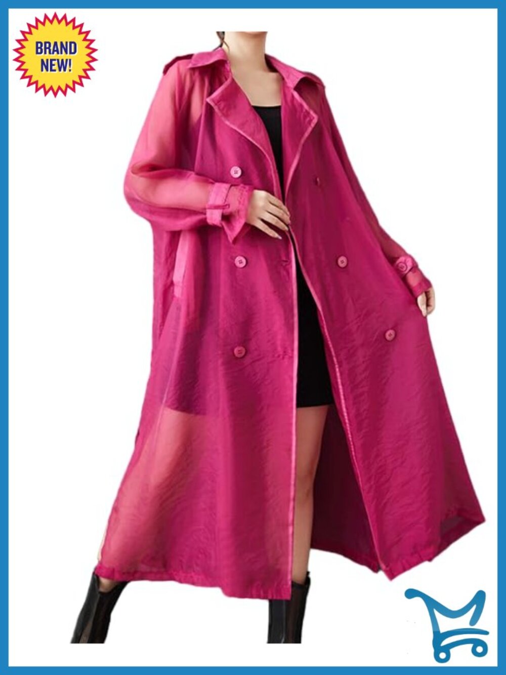 Womens Casual Long Tulle Sleeve Belted Coat V-Neck Button Down Below Knee